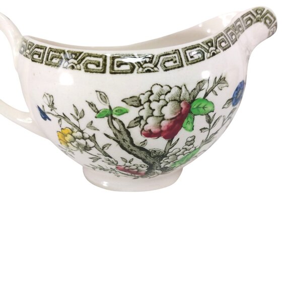 Johnson Brothers Indian Tree Green Key Platter Creamer Sugar Bowl Set Vintage Fl - Picture 3 of 16